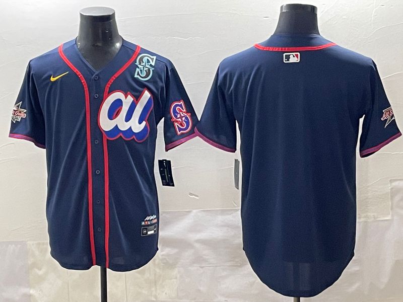 Men 2025 Seattle Mariners Blank Drak Blue All star Blank Blue Nike MLB Jersey style 3